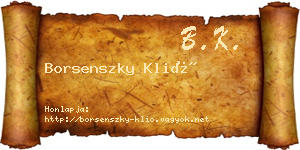 Borsenszky Klió névjegykártya